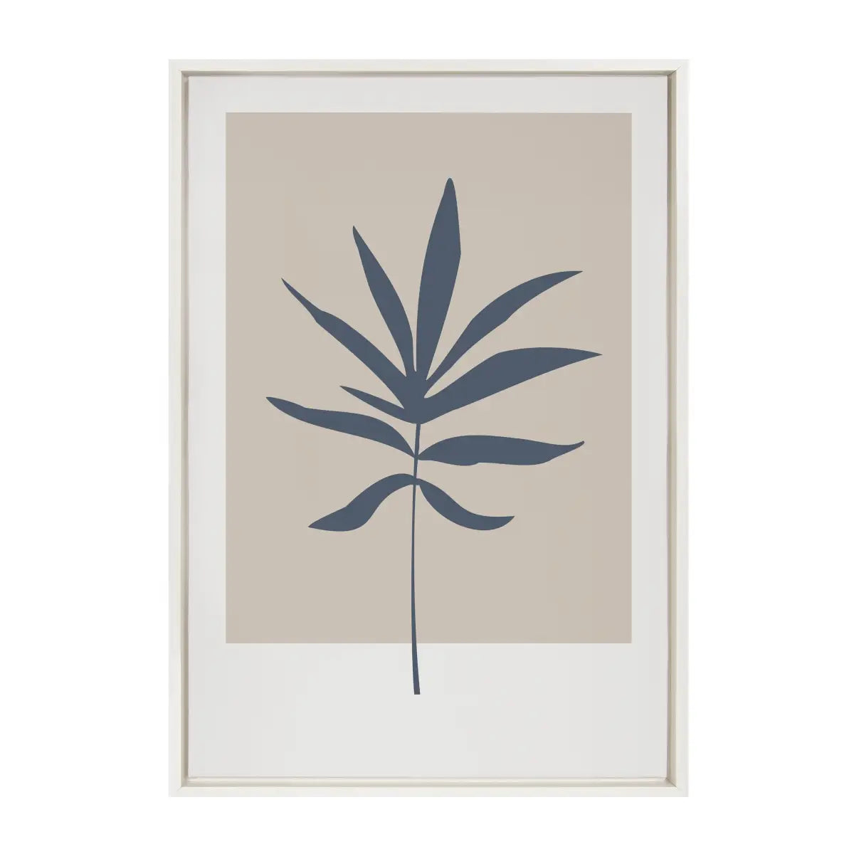 Framed Canvas Art - Muted Tan and Blue Color Block Botanical Leaf - kateandlaurel