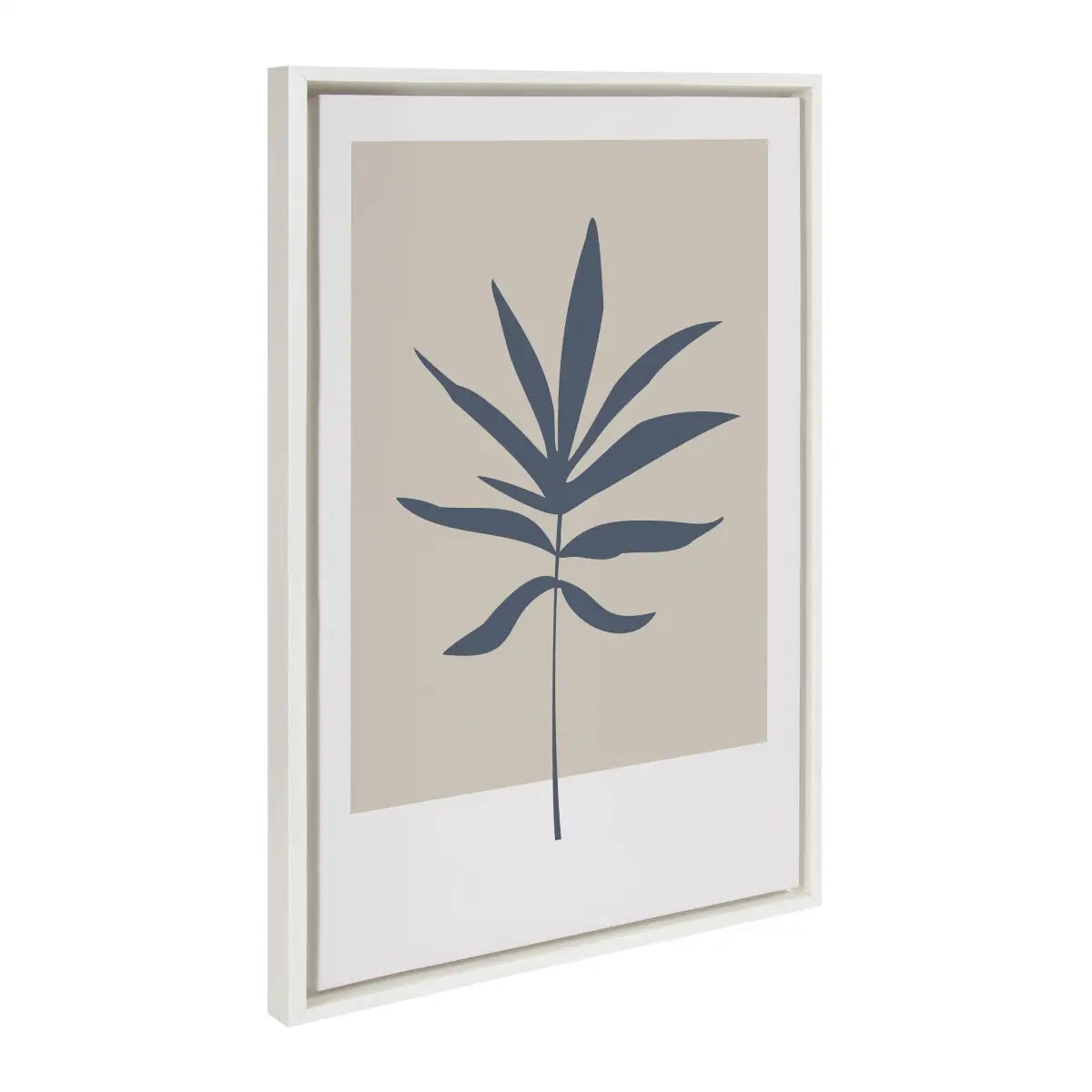 Framed Canvas Art - Muted Tan and Blue Color Block Botanical Leaf - White / 23x33 - kateandlaurel