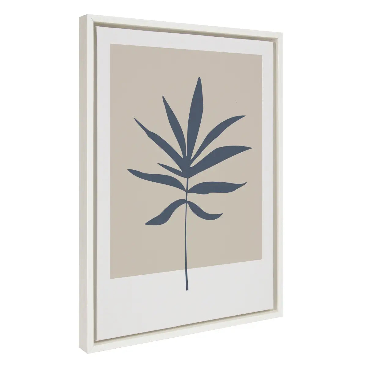 Framed Canvas Art - Muted Tan and Blue Color Block Botanical Leaf - White / 18x24 - kateandlaurel