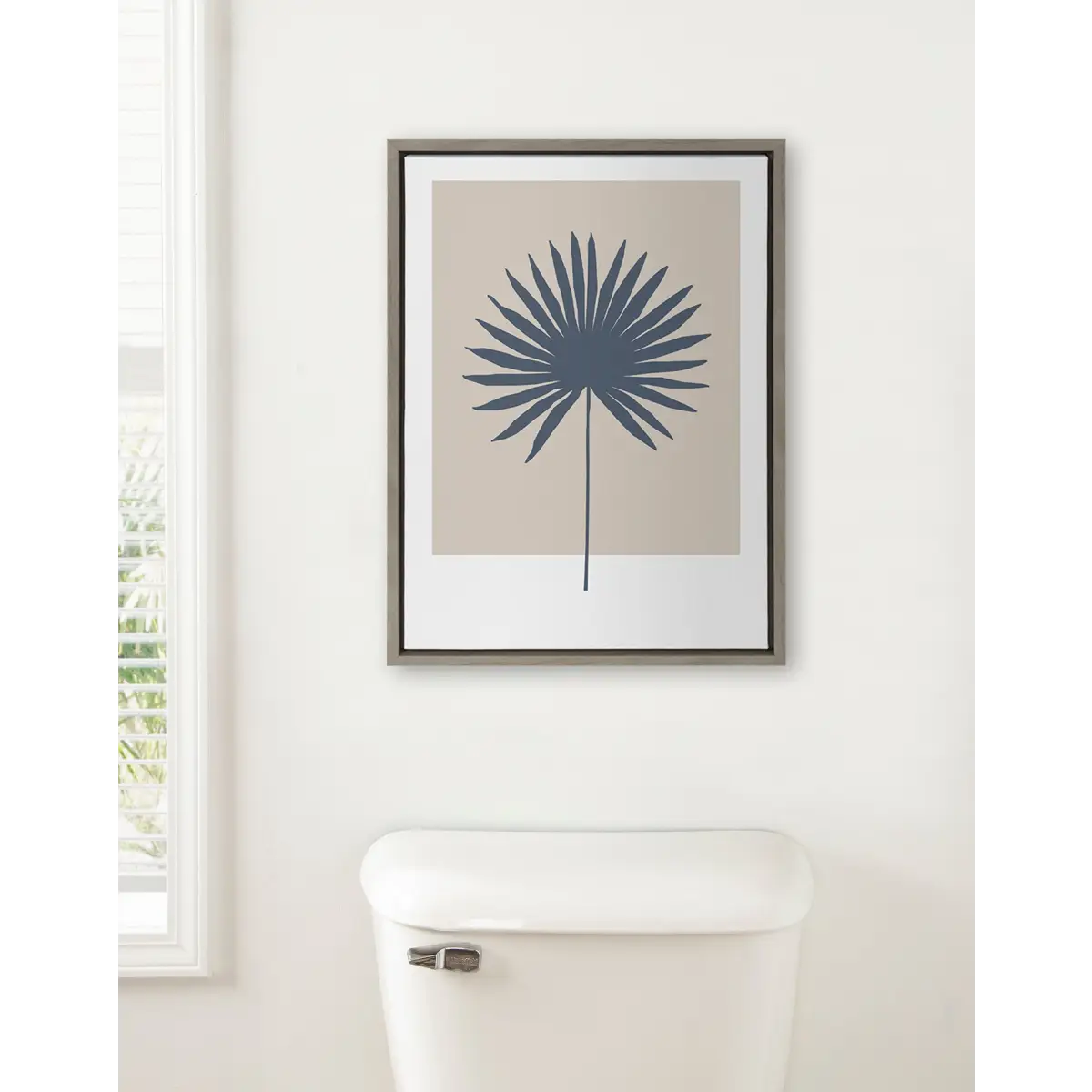 Framed Canvas Art - Muted Tan and Blue Color Block Botanical Palm - kateandlaurel