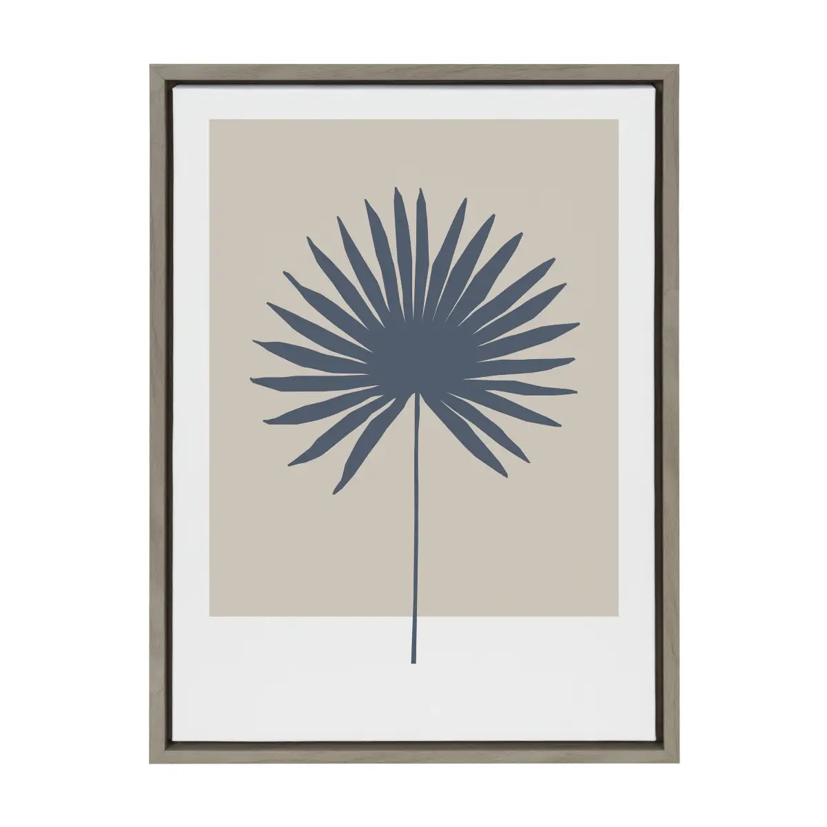 Framed Canvas Art - Muted Tan and Blue Color Block Botanical Palm - kateandlaurel