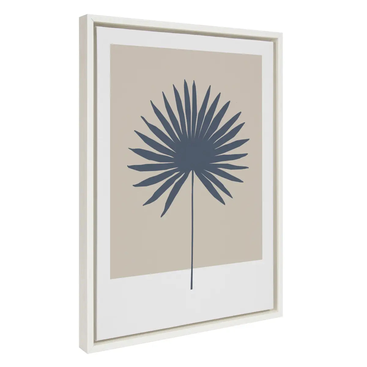 Framed Canvas Art - Muted Tan and Blue Color Block Botanical Palm - White / 18x24 - kateandlaurel