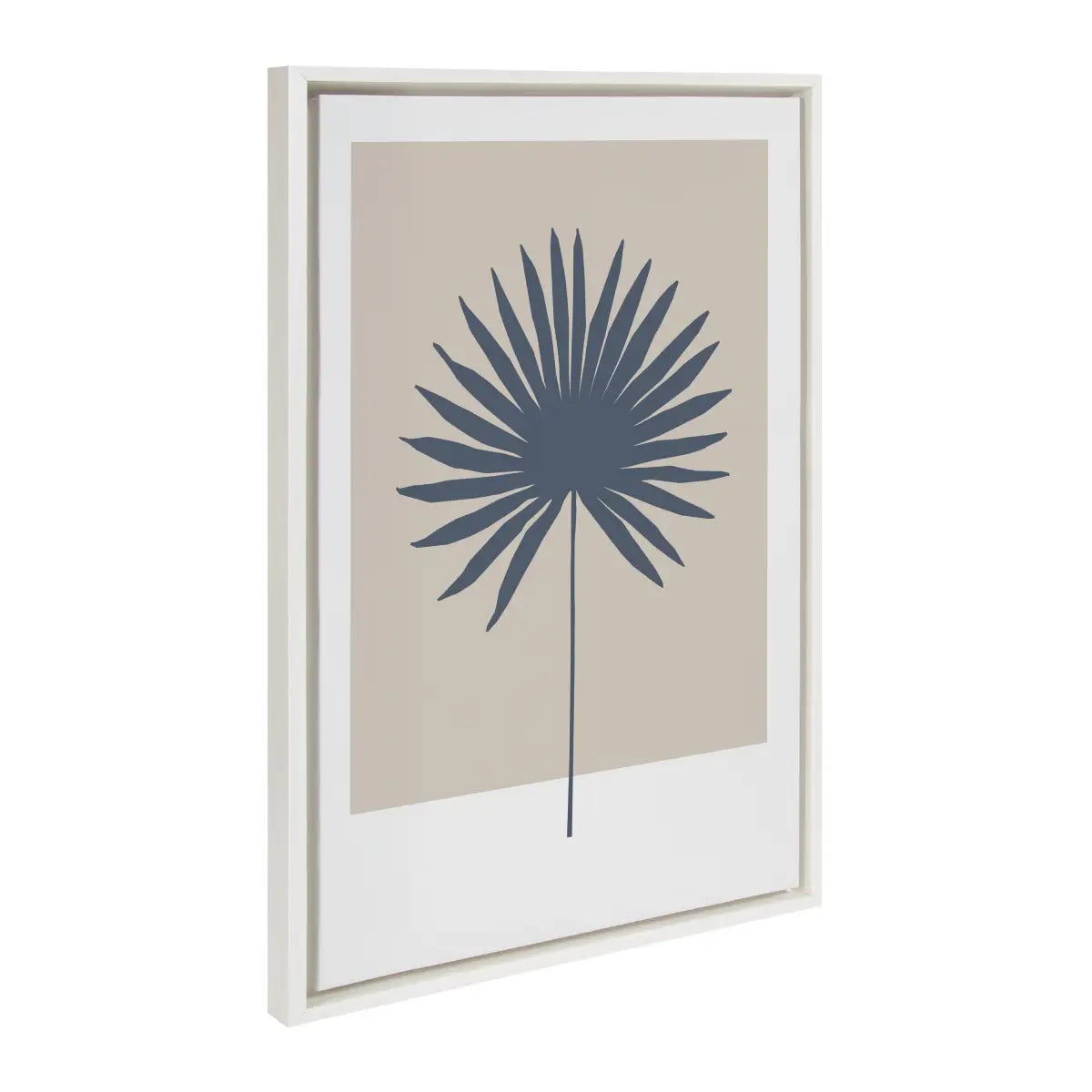 Framed Canvas Art - Muted Tan and Blue Color Block Botanical Palm - White / 23x33 - kateandlaurel
