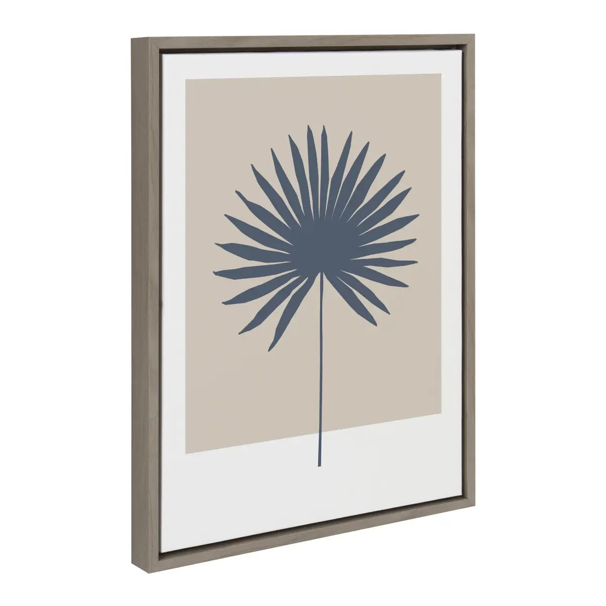 Framed Canvas Art - Muted Tan and Blue Color Block Botanical Palm - Gray / 18x24 - kateandlaurel