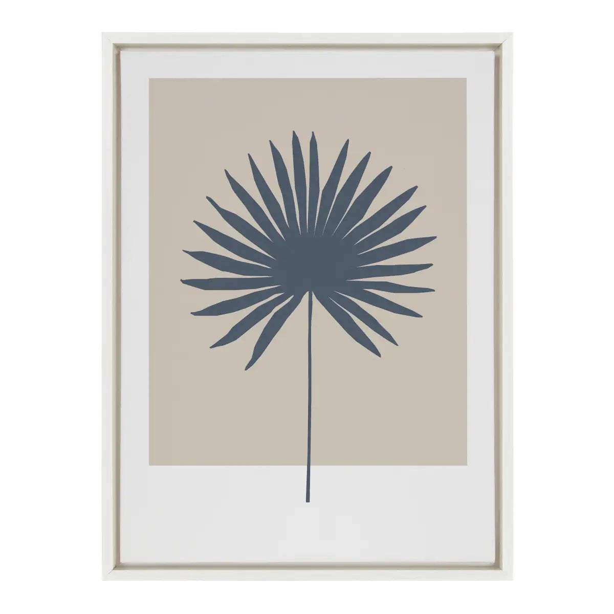 Framed Canvas Art - Muted Tan and Blue Color Block Botanical Palm - kateandlaurel