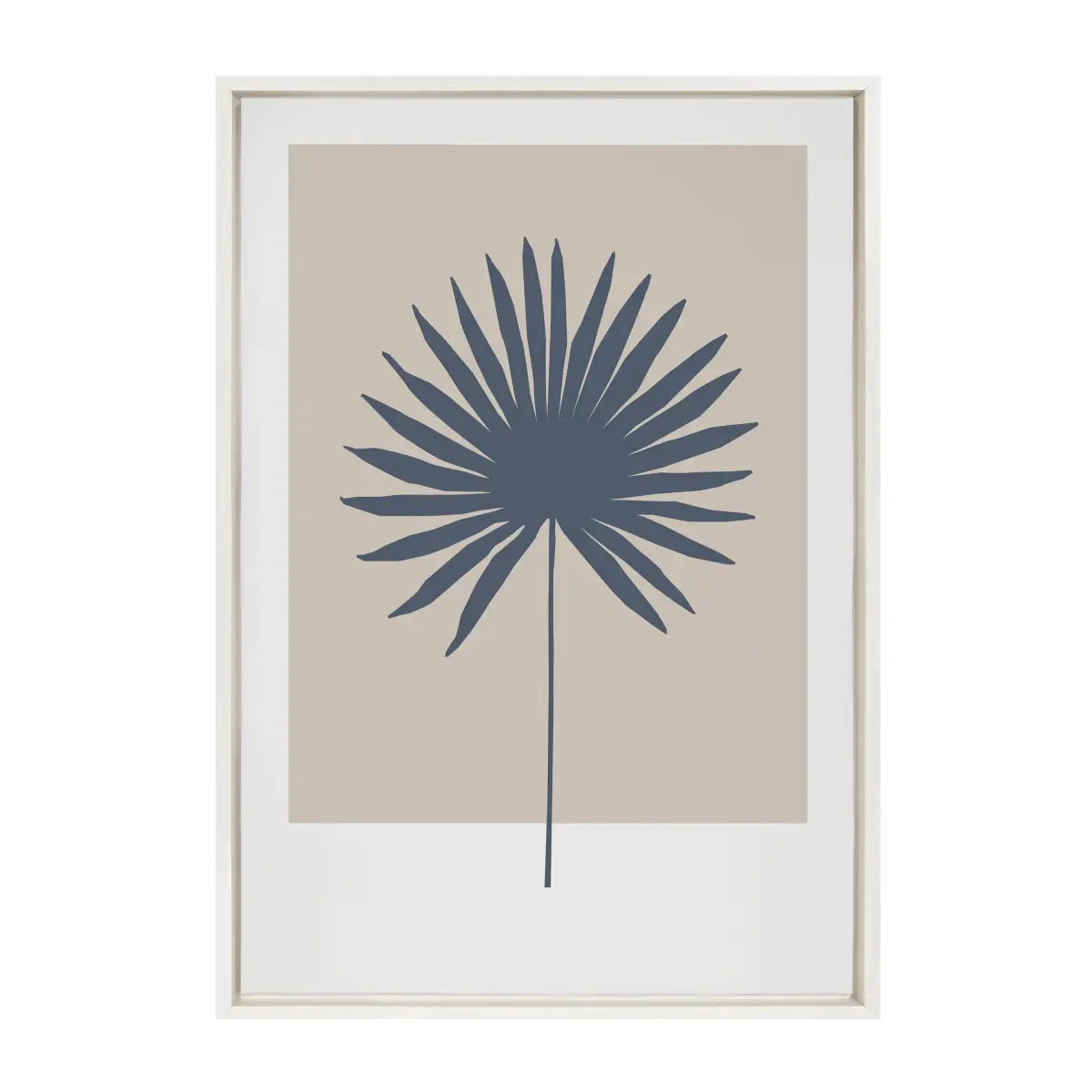 Framed Canvas Art - Muted Tan and Blue Color Block Botanical Palm - kateandlaurel