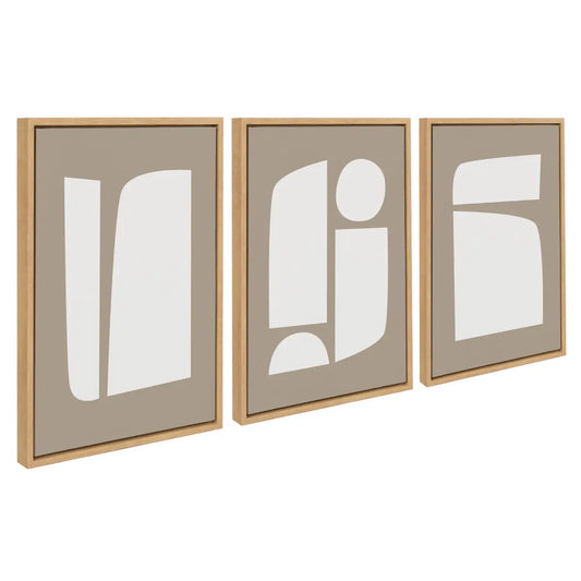 Framed Canvas Art - Neutral Abstract Shapes - Set of 3 - Natural / 3 Piece Set - kateandlaurel