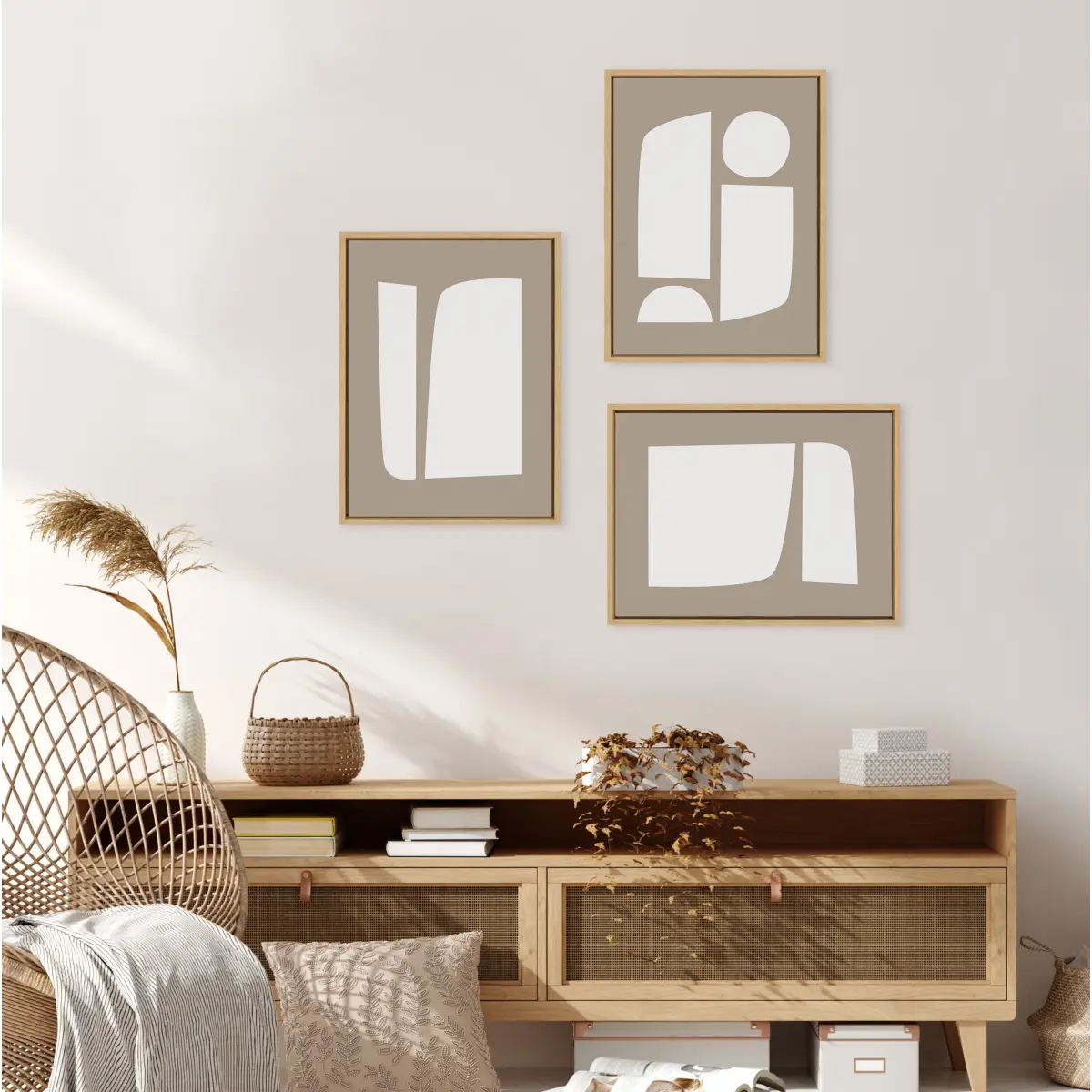 Framed Canvas Art - Neutral Abstract Shapes - Set of 3 - kateandlaurel