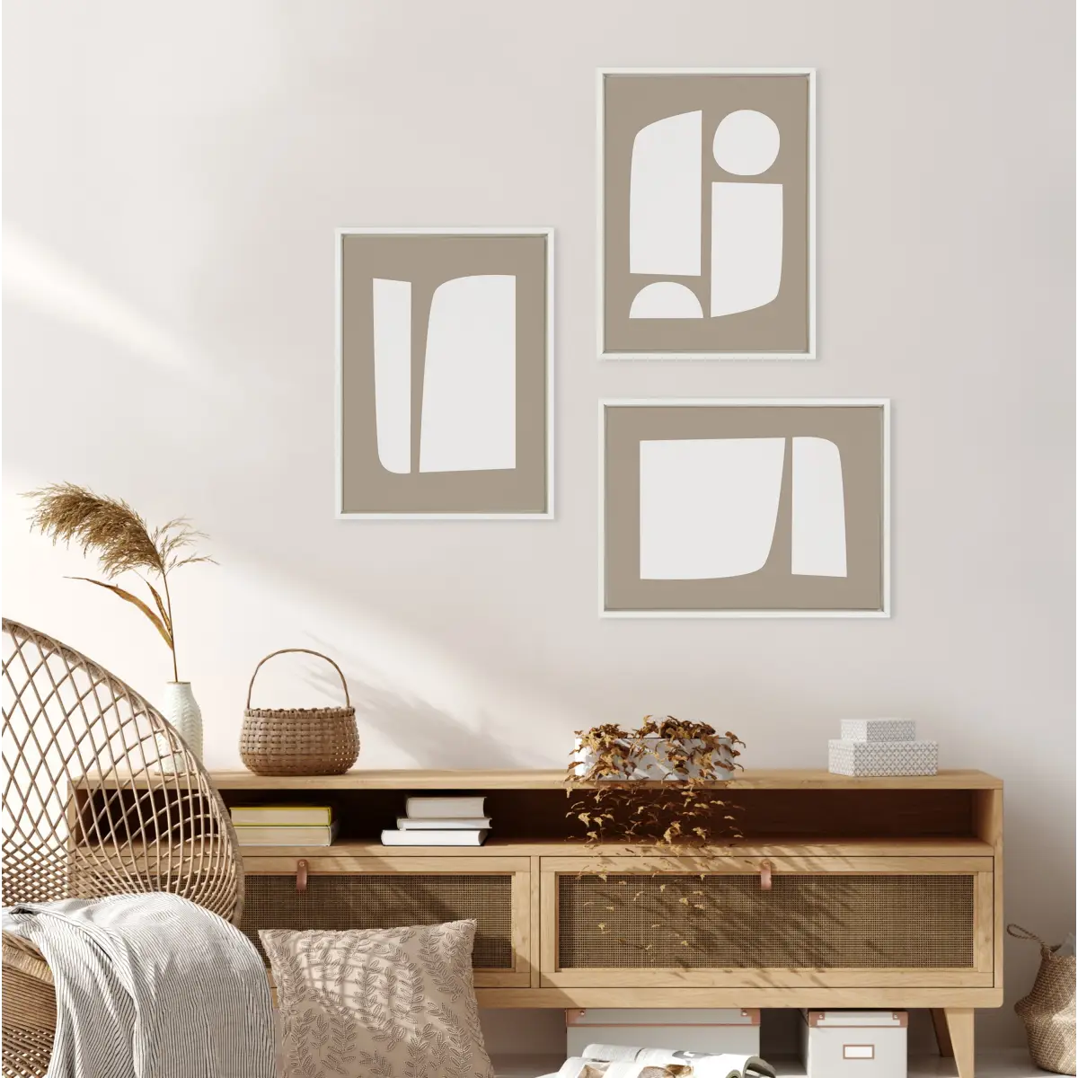 Framed Canvas Art - Neutral Abstract Shapes - Set of 3 - kateandlaurel