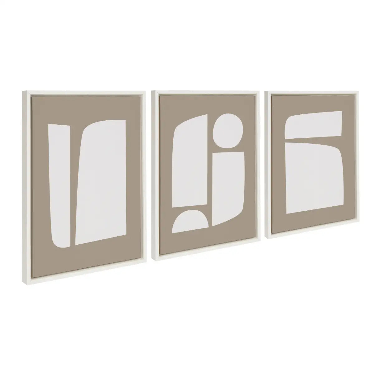 Framed Canvas Art - Neutral Abstract Shapes - Set of 3 - White / 3 Piece Set - kateandlaurel