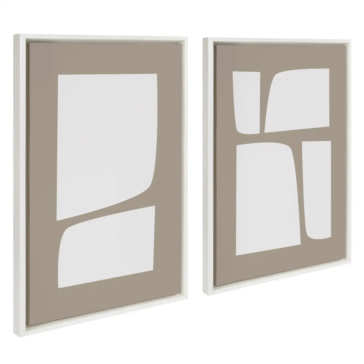 Framed Canvas Art - Neutral Abstract Shapes - Set of 3 - White / 2 Piece Set 23x33 - kateandlaurel
