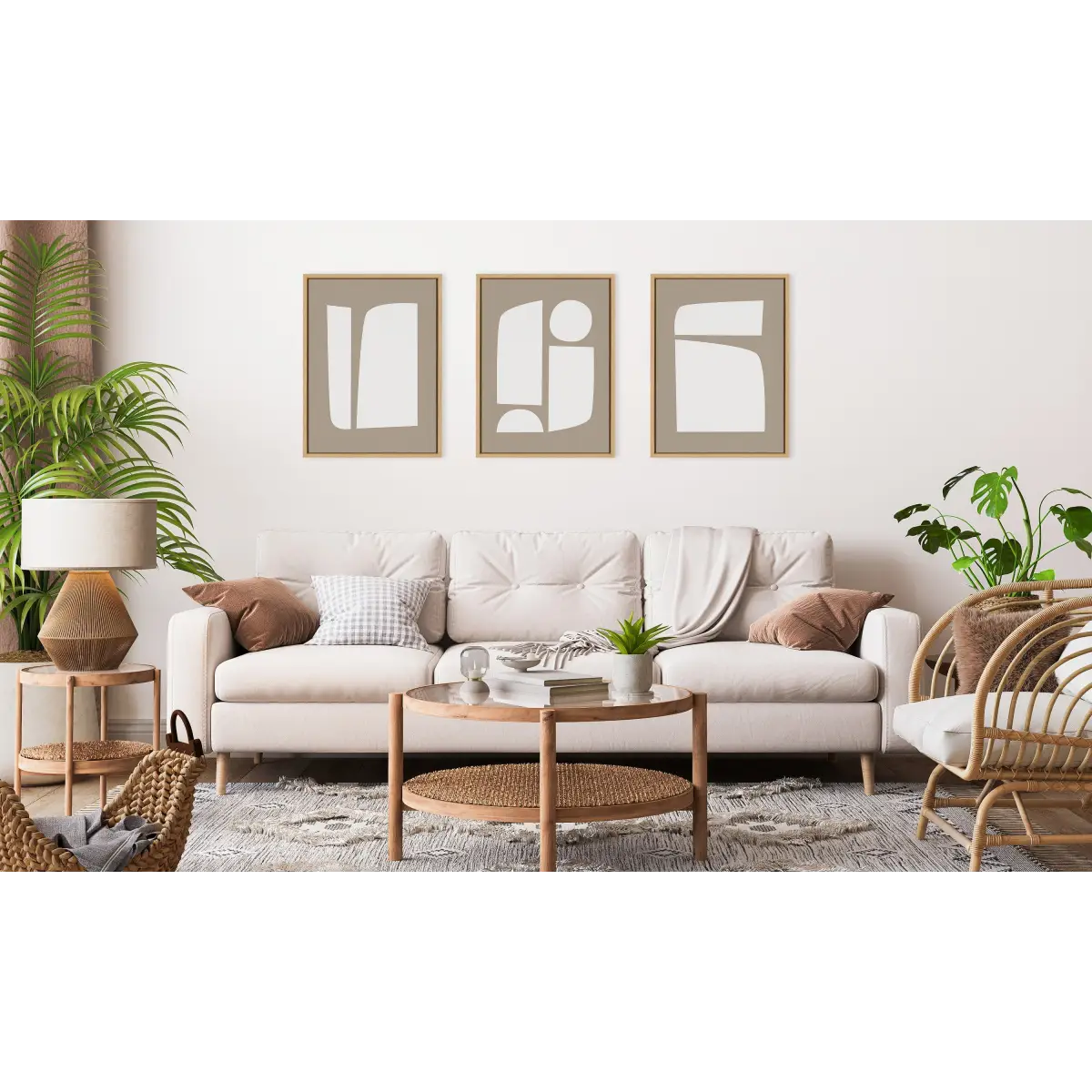 Framed Canvas Art - Neutral Abstract Shapes - Set of 3 - kateandlaurel