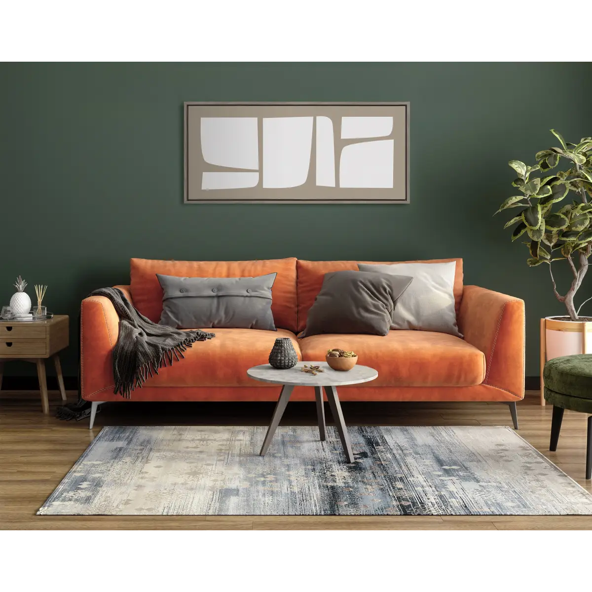 Neutral Abstract Aztec Shapes Panel Framed Canvas - kateandlaurel