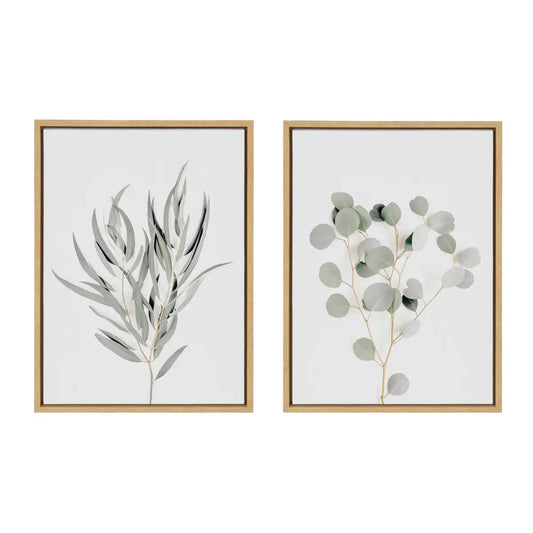 Neutral Botanical 1 and 2 Framed Canvas Set - Natural / 2 Piece 18x24 - kateandlaurel