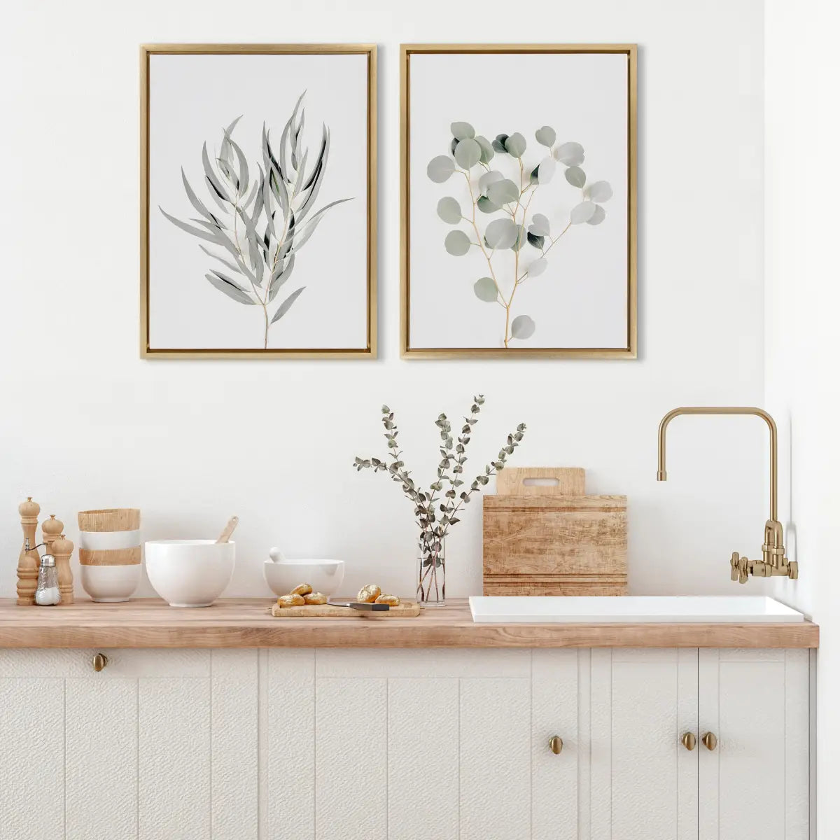 Neutral Botanical 1 and 2 Framed Canvas Set - kateandlaurel