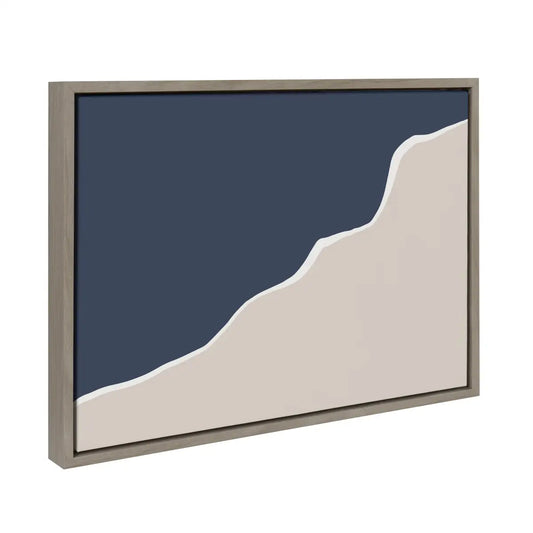 Framed Canvas Art - Ocean and Beach Abstract Landscape - Gray / 23x33 - kateandlaurel