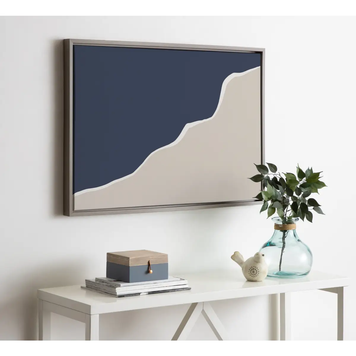 Framed Canvas Art - Ocean and Beach Abstract Landscape - Gray / 23x33 - kateandlaurel