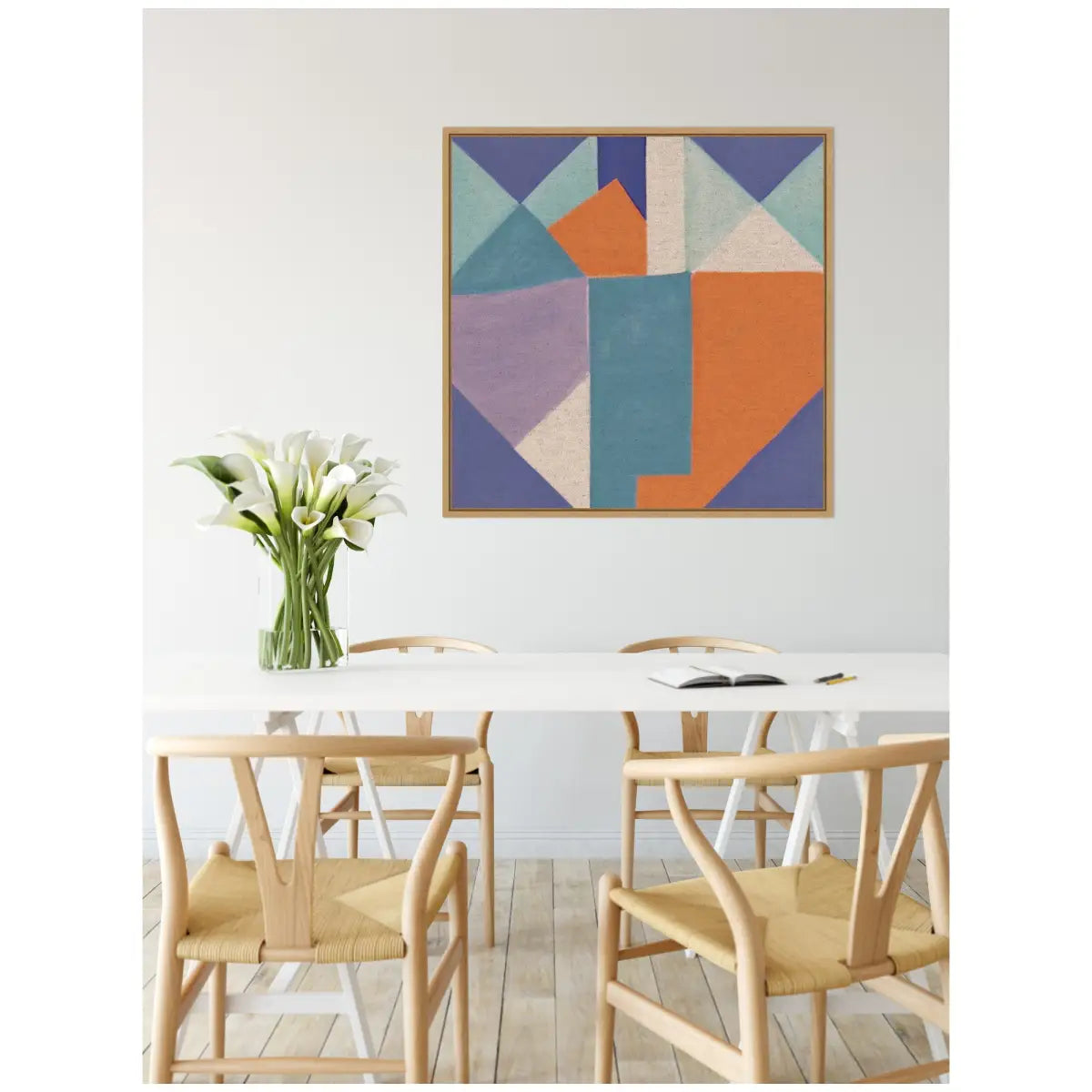 Painterly Soft Geometric Shapes Neutral Linen Framed Canvas - kateandlaurel