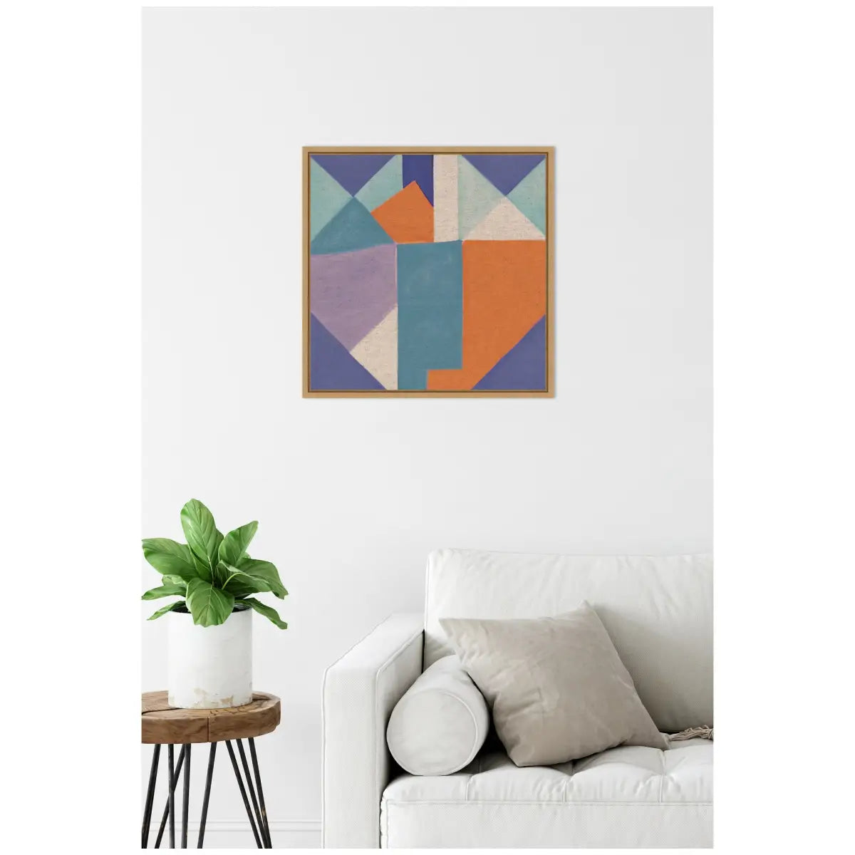 Painterly Soft Geometric Shapes Neutral Linen Framed Canvas - kateandlaurel