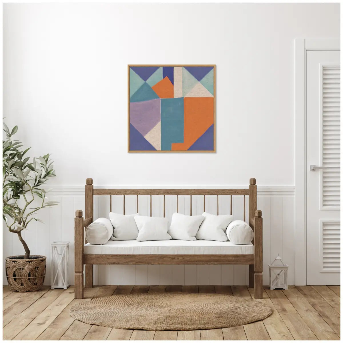 Painterly Soft Geometric Shapes Neutral Linen Framed Canvas - kateandlaurel