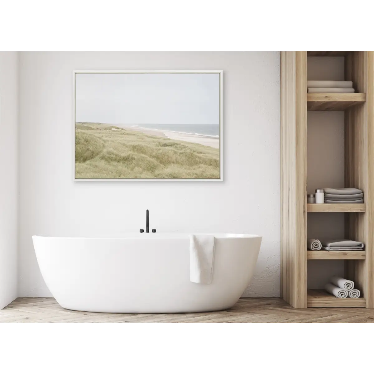 Peaceful and Serene Coastal Landscape Framed Canvas - kateandlaurel