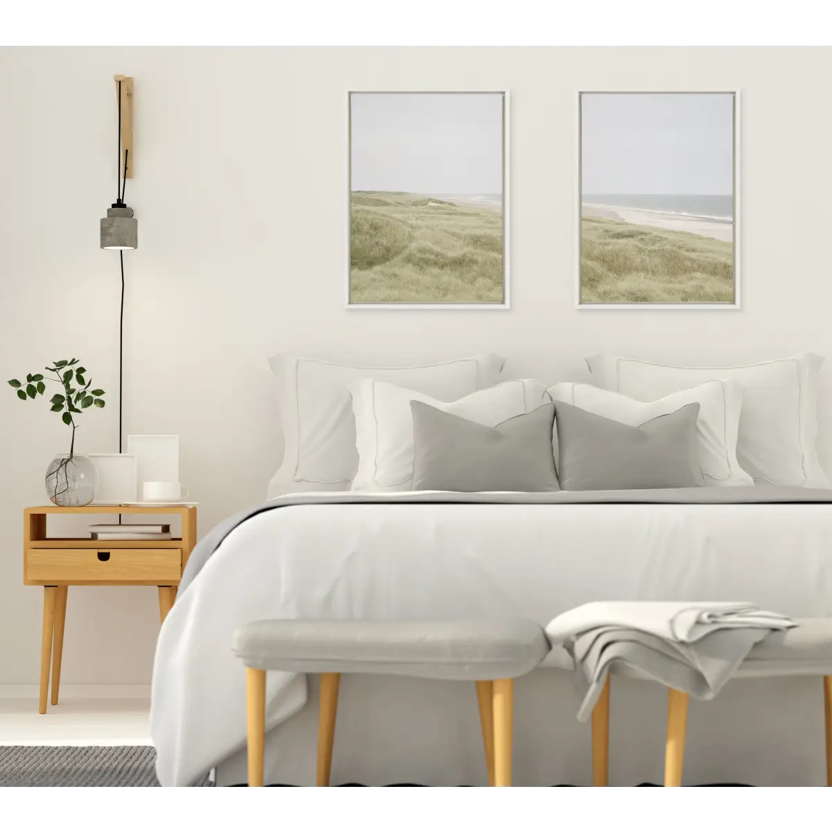 Framed Canvas Art Set - Peaceful and Serene Coastal Landscape Left and Right - kateandlaurel