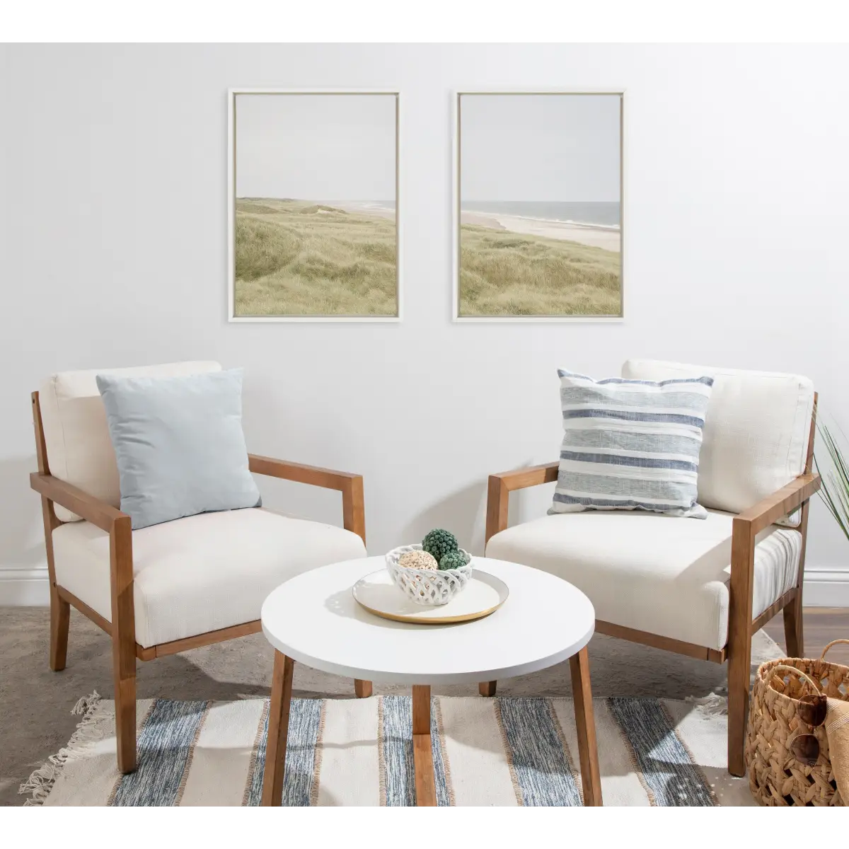 Framed Canvas Art Set - Peaceful and Serene Coastal Landscape Left and Right - kateandlaurel