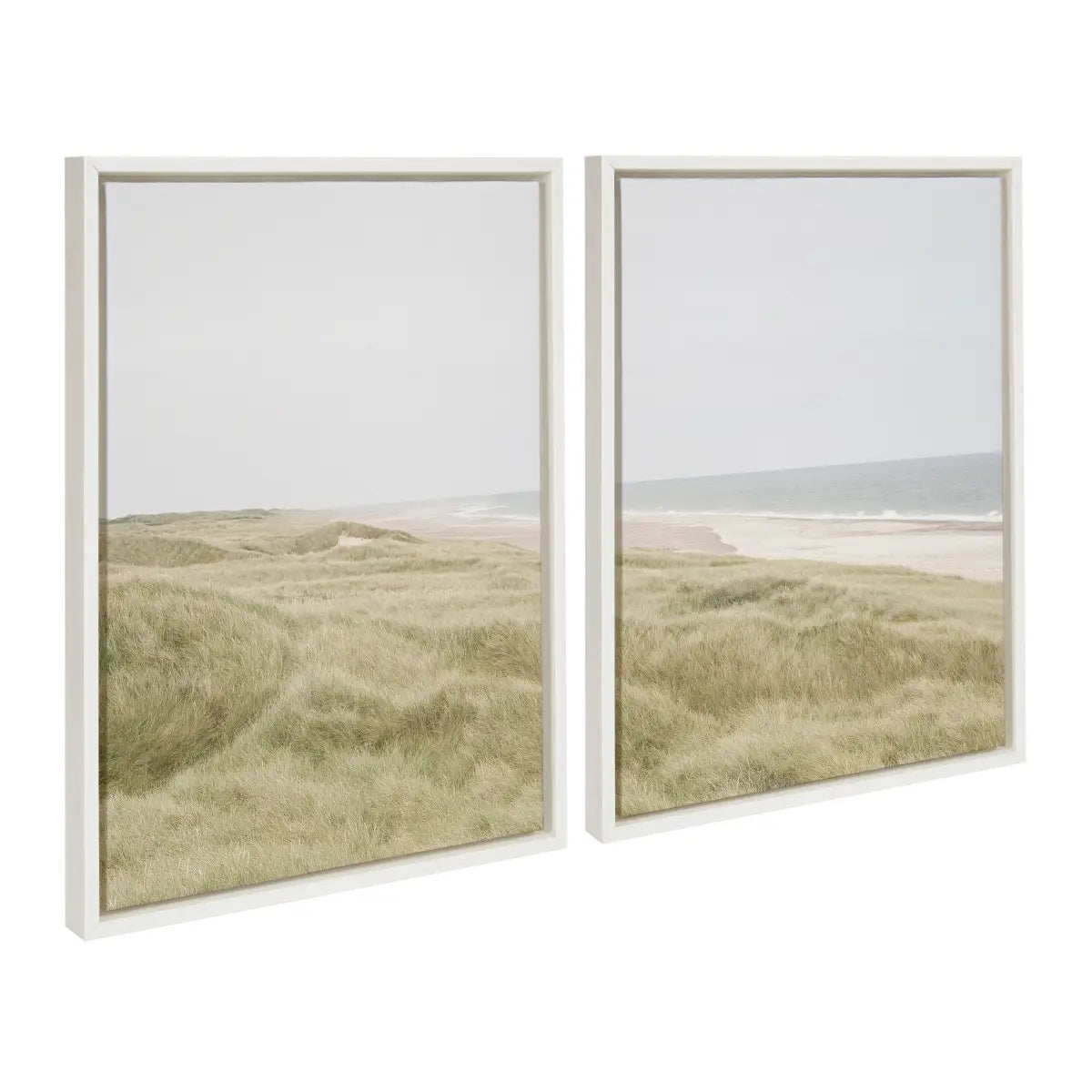 Framed Canvas Art Set - Peaceful and Serene Coastal Landscape Left and Right - White / 2 Piece Set 18x24 - kateandlaurel