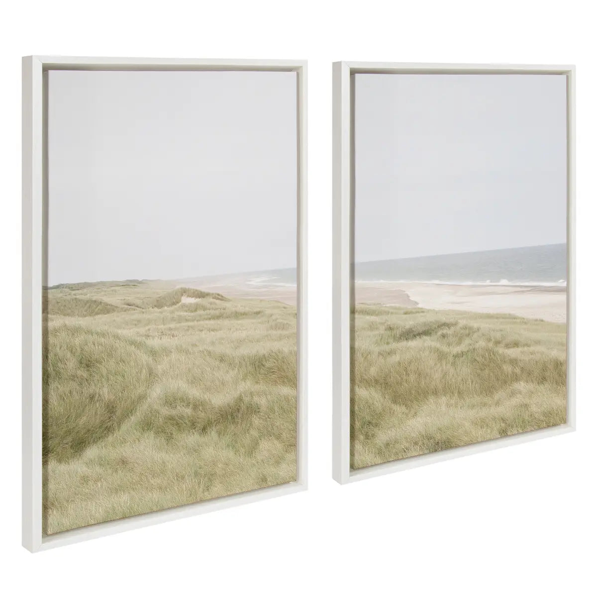 Framed Canvas Art Set - Peaceful and Serene Coastal Landscape Left and Right - White / 2 Piece Set 23x33 - kateandlaurel
