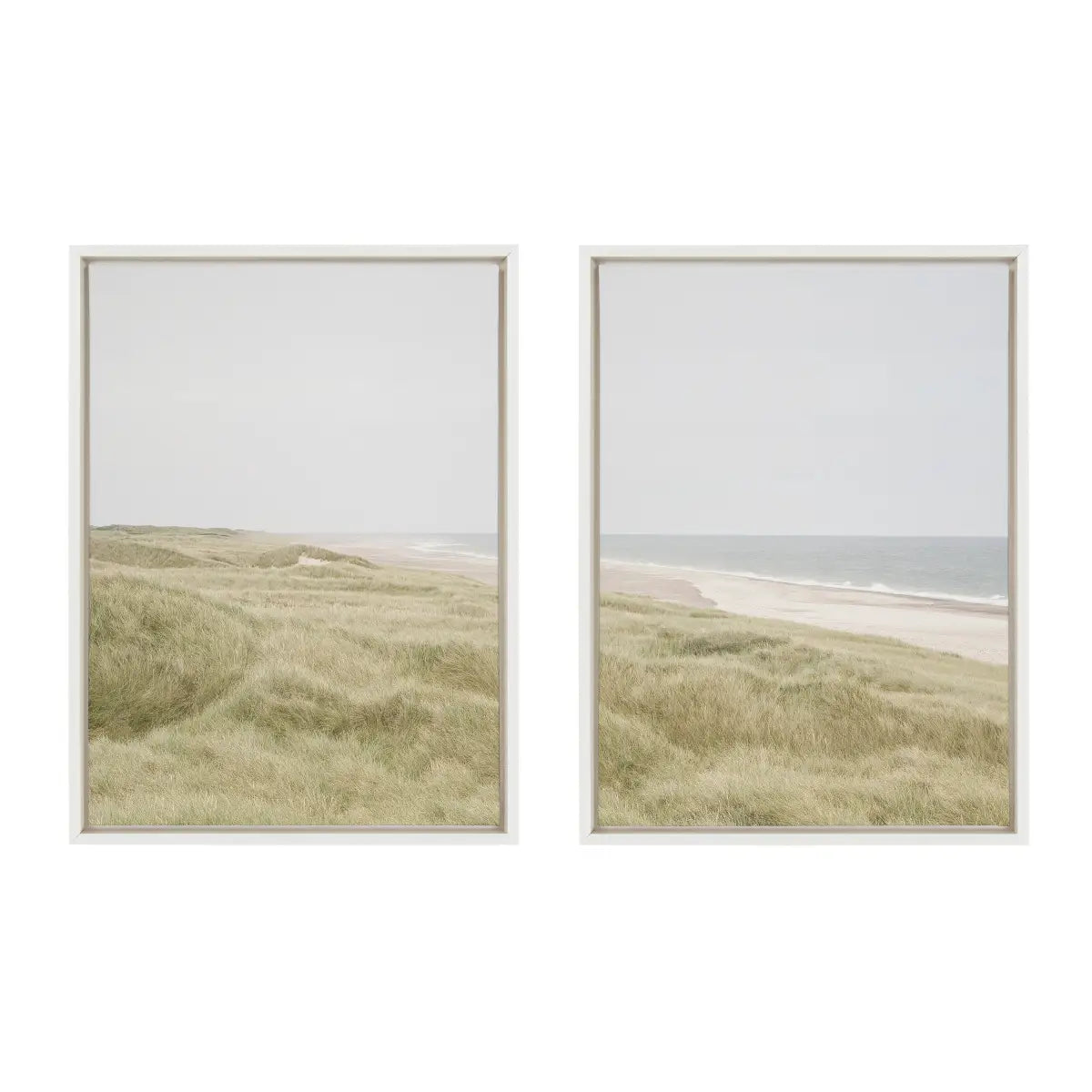 Framed Canvas Art Set - Peaceful and Serene Coastal Landscape Left and Right - kateandlaurel