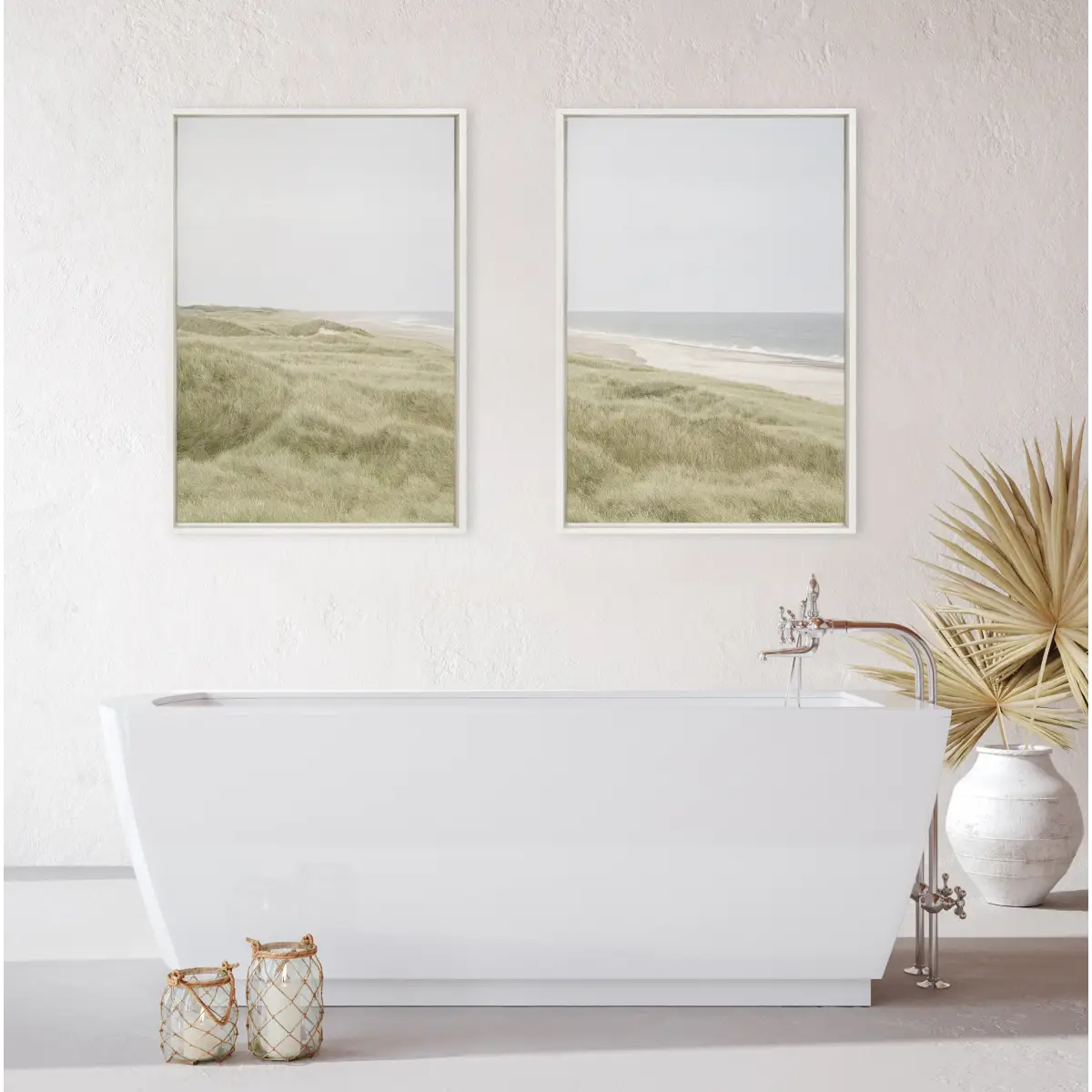 Framed Canvas Art Set - Peaceful and Serene Coastal Landscape Left and Right - kateandlaurel