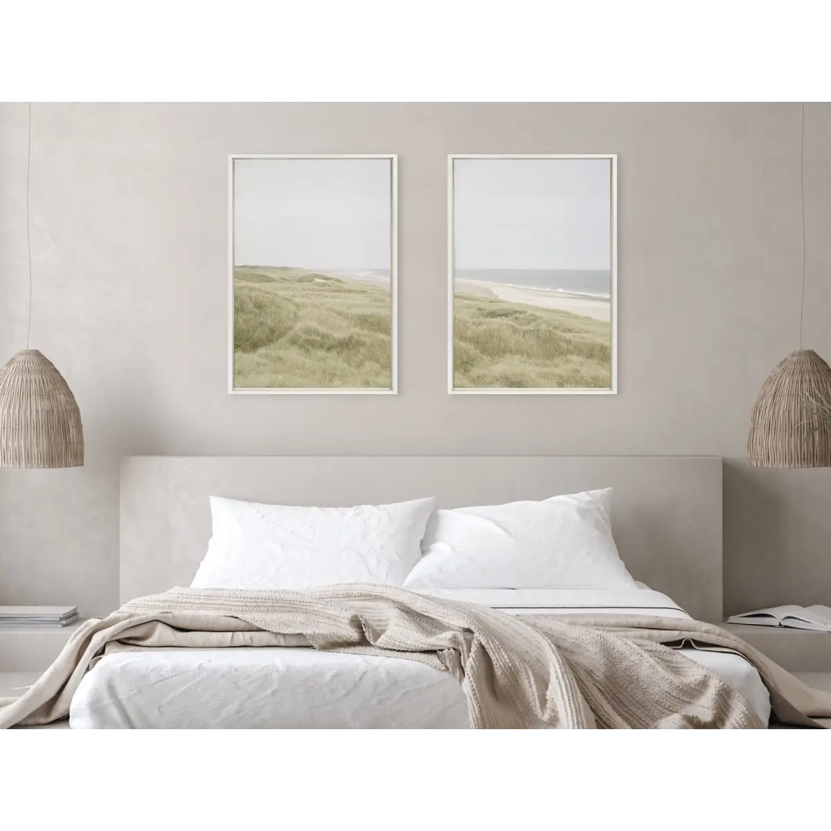 Framed Canvas Art Set - Peaceful and Serene Coastal Landscape Left and Right - kateandlaurel