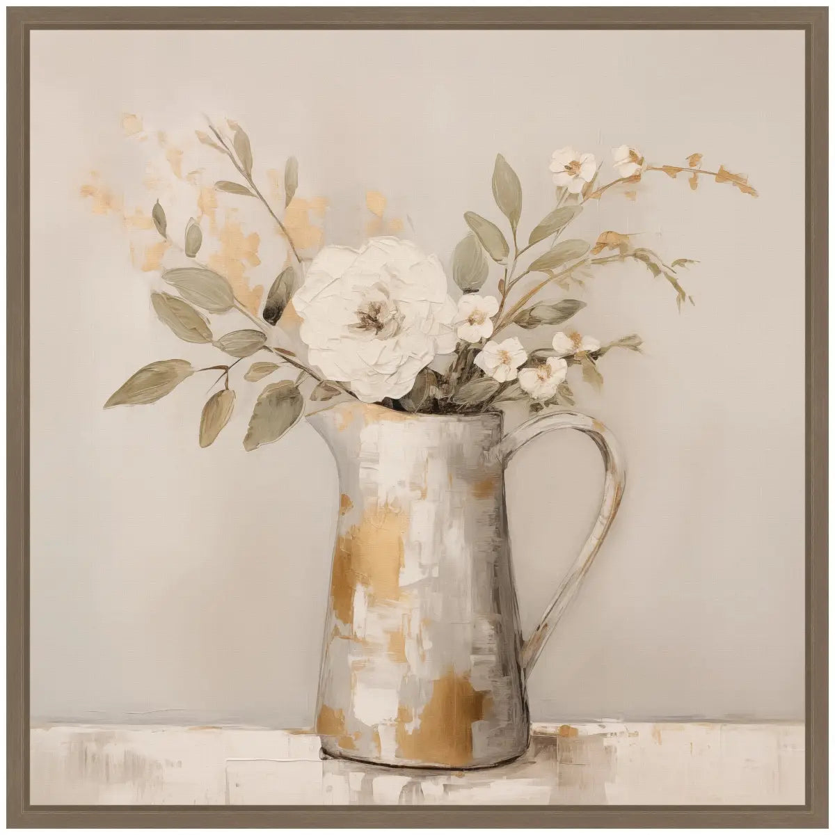 Pitcher with Flowers Boho Country Framed Canvas - Gold - kateandlaurel