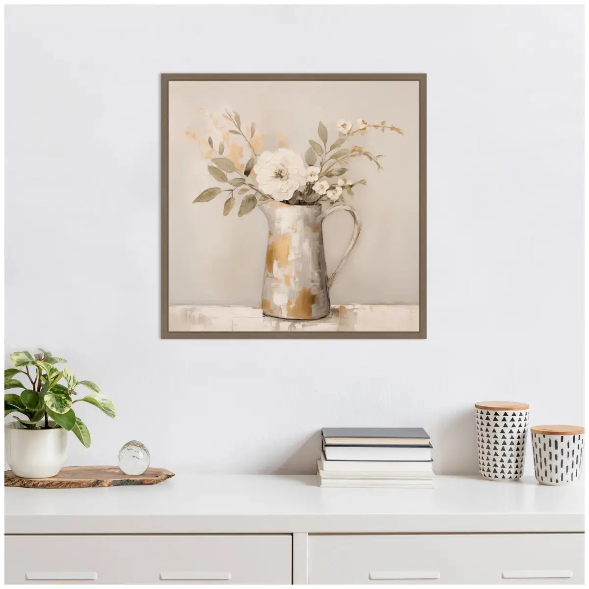 Pitcher with Flowers Boho Country Framed Canvas - Gold - kateandlaurel