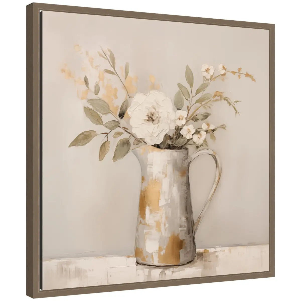 Pitcher with Flowers Boho Country Framed Canvas - Gold - kateandlaurel