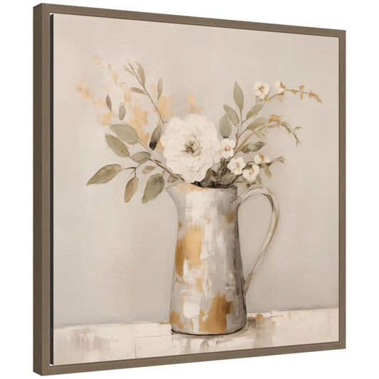 Pitcher with Flowers Boho Country Framed Canvas - Gold - kateandlaurel
