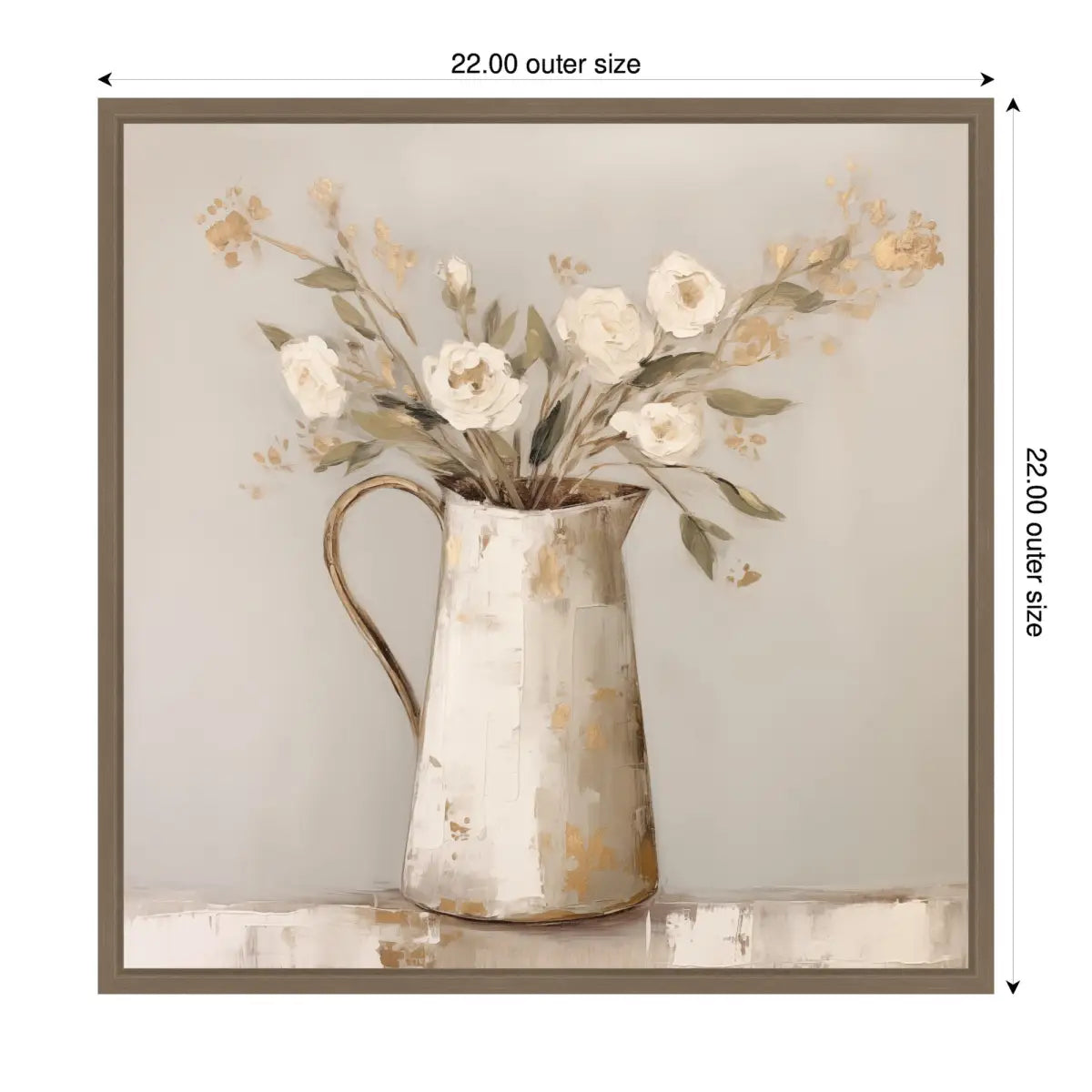 Framed Canvas - Pitcher with Flowers Boho Country 2 - Gold - kateandlaurel