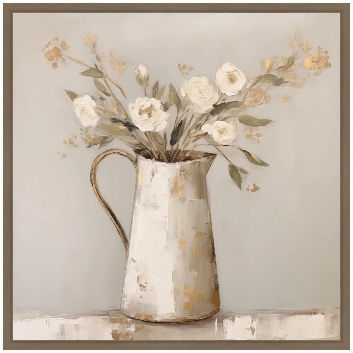 Framed Canvas - Pitcher with Flowers Boho Country 2 - Gold - kateandlaurel