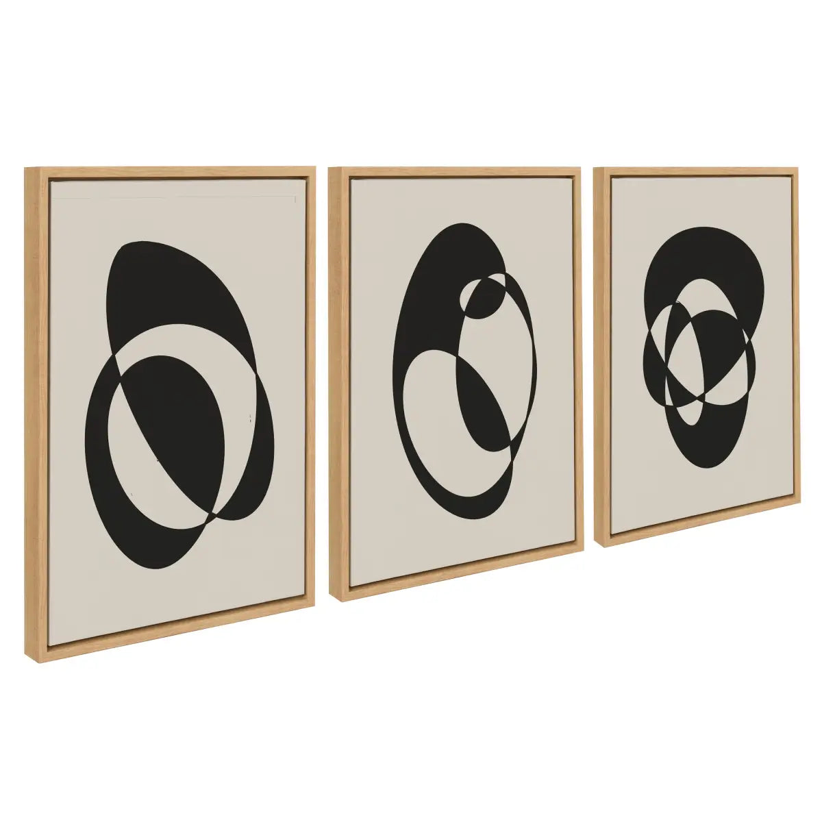 Retro MCM Abstract Graphic Shapes Framed Canvas Art - Set of 3 - Natural - kateandlaurel