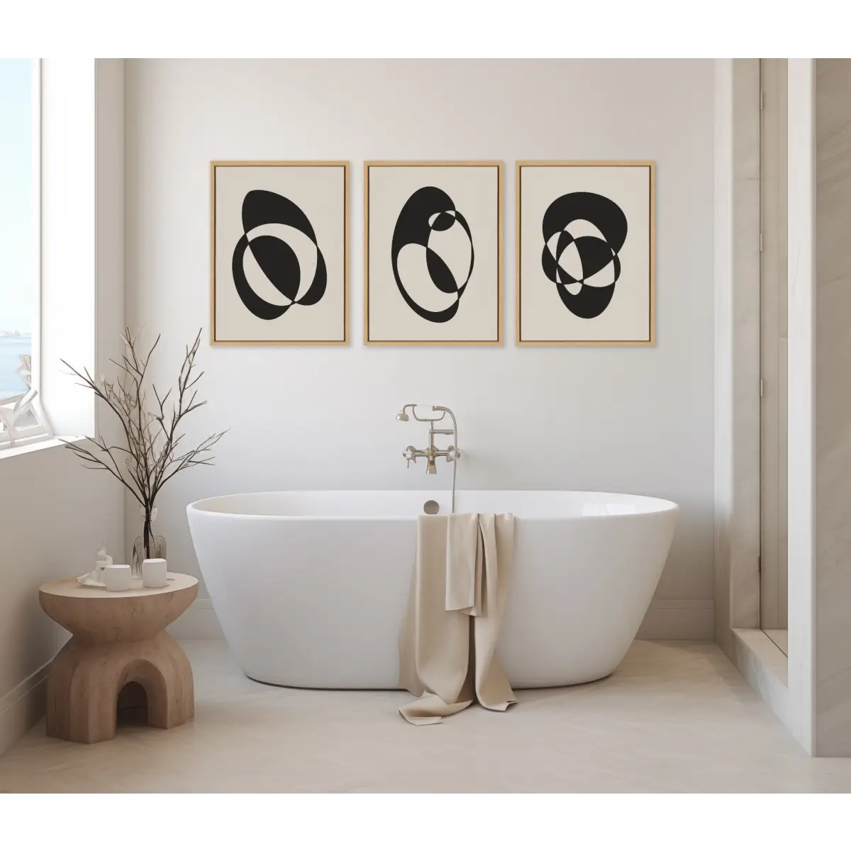 Retro MCM Abstract Graphic Shapes Framed Canvas Art - Set of 3 - kateandlaurel