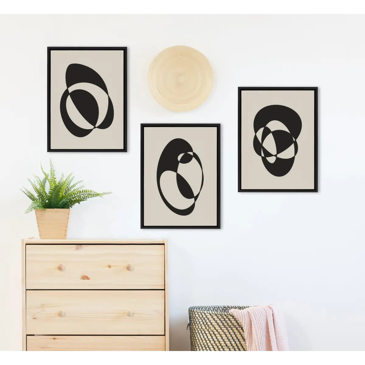 Retro MCM Abstract Graphic Shapes Framed Canvas Art - Set of 3 - kateandlaurel
