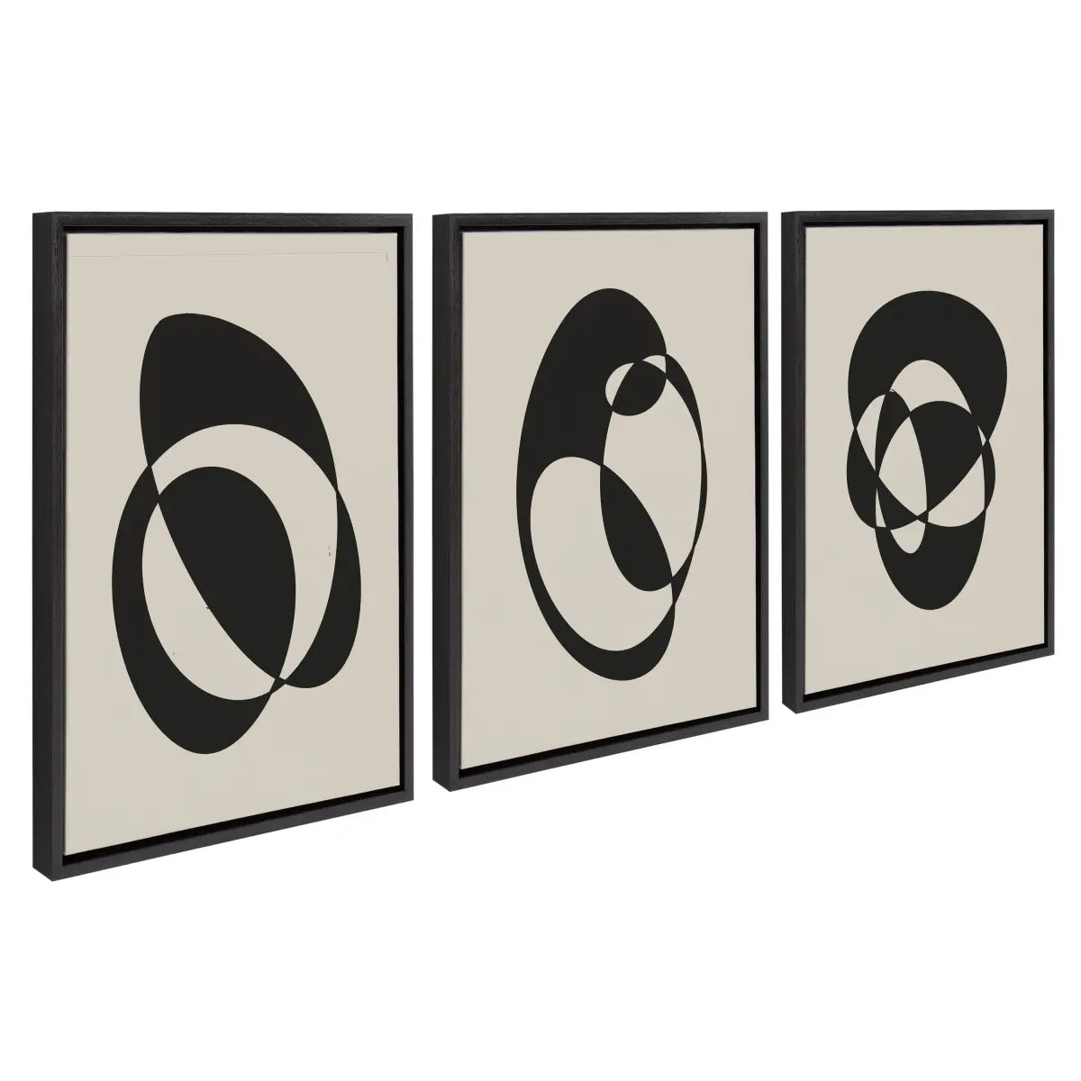 Retro MCM Abstract Graphic Shapes Framed Canvas Art - Set of 3 - Black - kateandlaurel