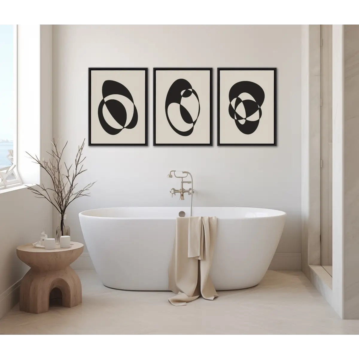 Retro MCM Abstract Graphic Shapes Framed Canvas Art - Set of 3 - kateandlaurel