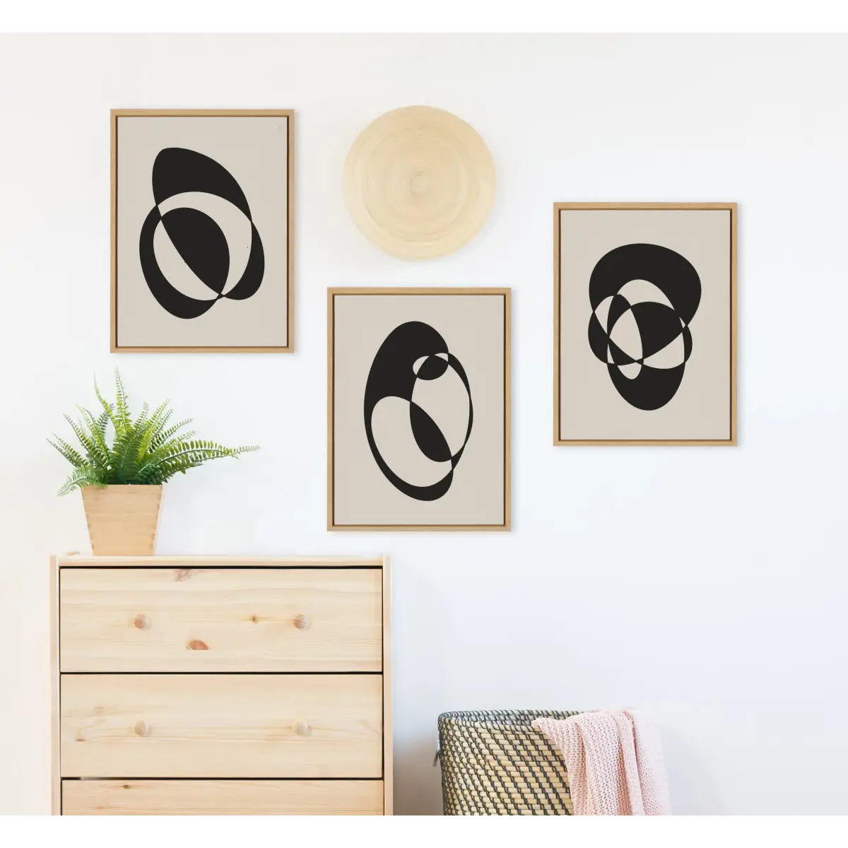 Retro MCM Abstract Graphic Shapes Framed Canvas Art - Set of 3 - kateandlaurel