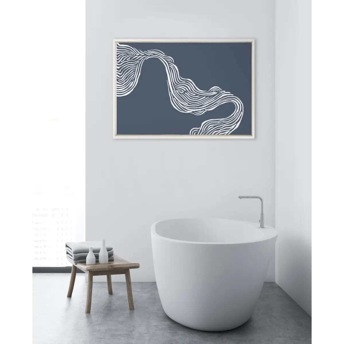 Framed Canvas - Rich Blue Abstract River - kateandlaurel