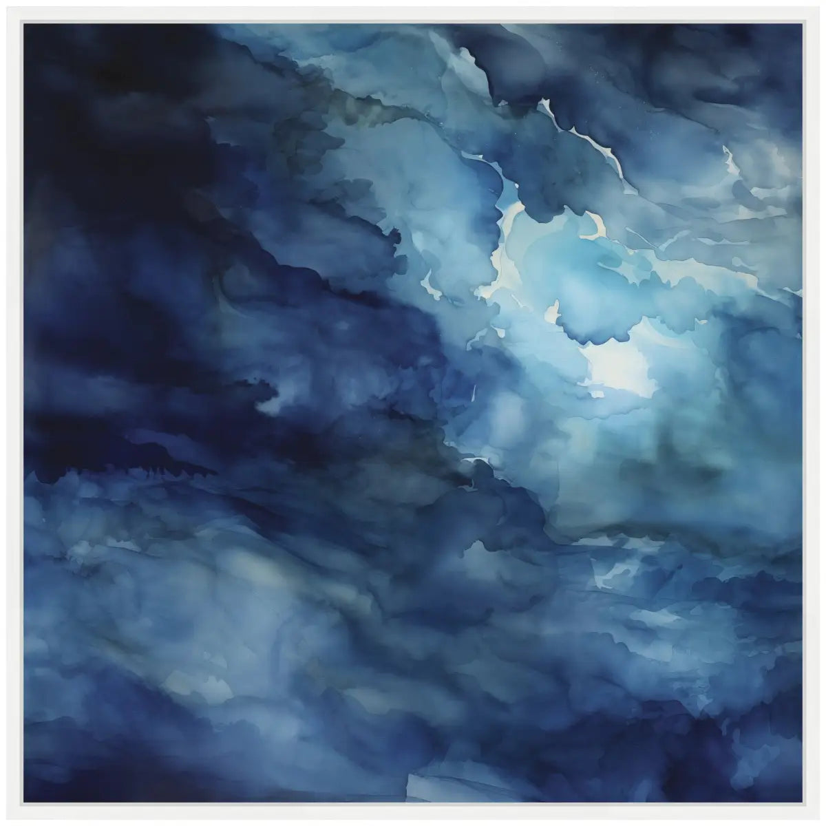 Rich Blue Watery Abstract Framed Canvas - kateandlaurel