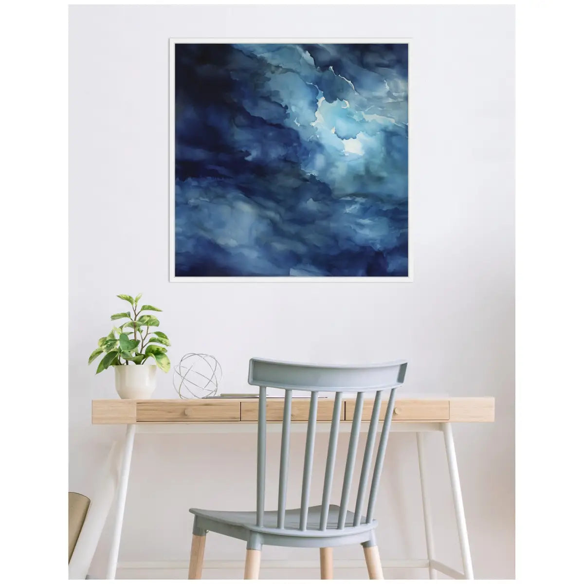 Rich Blue Watery Abstract Framed Canvas - kateandlaurel