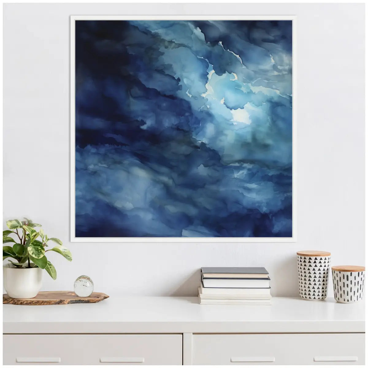 Rich Blue Watery Abstract Framed Canvas - kateandlaurel
