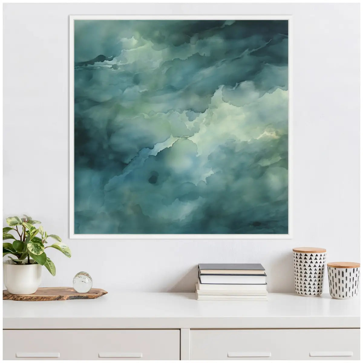 Rich Green Teal Watery Abstract Framed Canvas - kateandlaurel