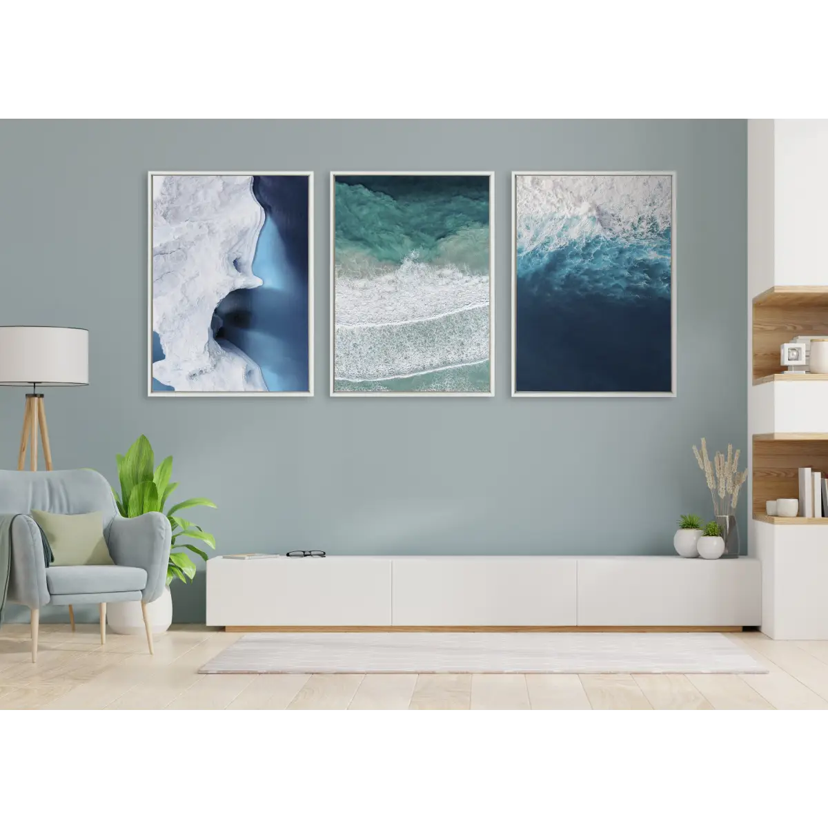 Framed Canvas - Seascape of Splashing Waves - kateandlaurel